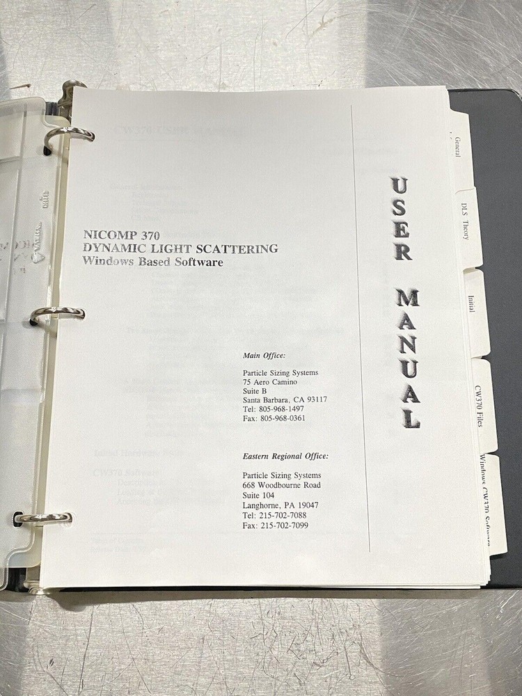 Nicomp Model 380 Window Based Software- Users Guide / Instructions Manual