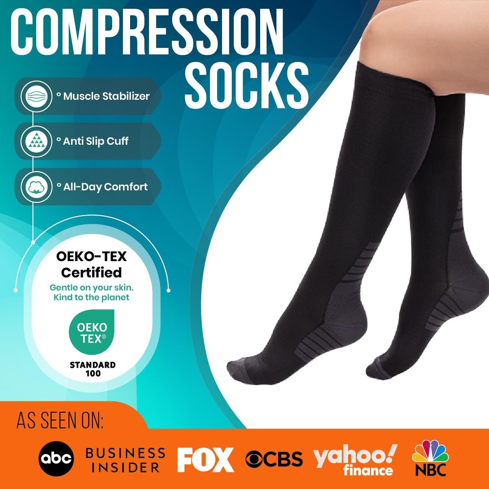 Compression Socks for Women & Men (20-30 mmHg) Support Small-Medium, Black