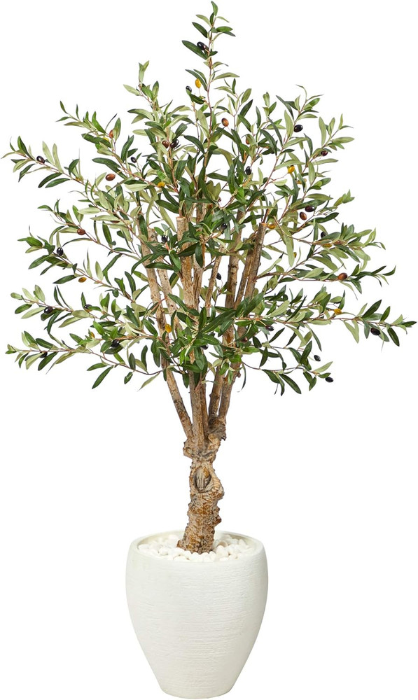 53" Olive Artificial Tree in Elegant White Planter - Perfect Home Decor!