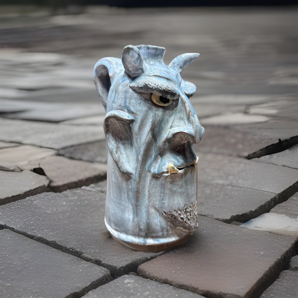 DAL BURTCHAELL Primitive Folk Art Devils Face Rustic Gray Glaze