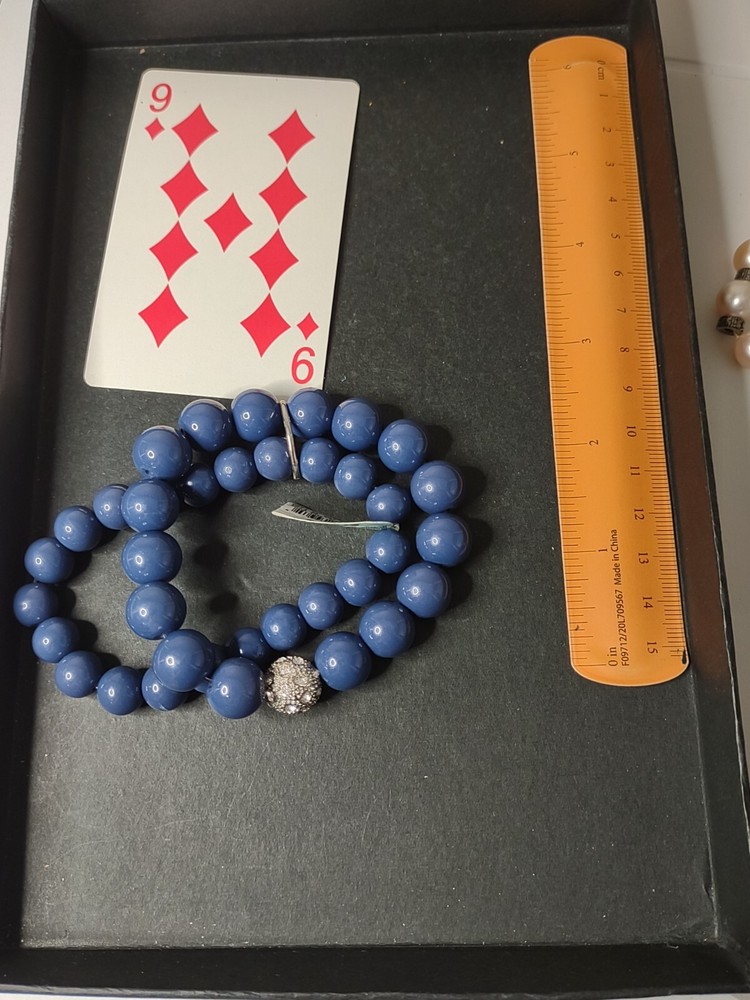 Heavy Two Layer Blue Bead Stretch Bracelet