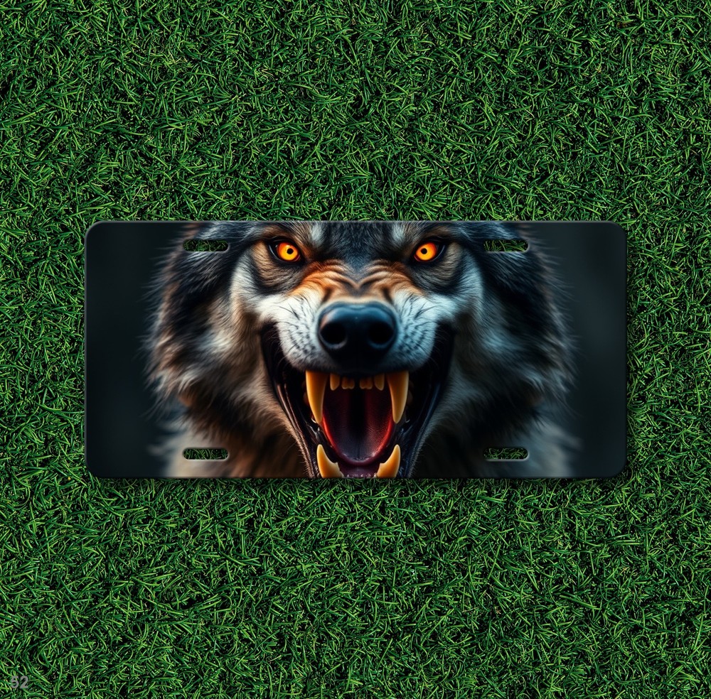Aggressive Wolf License Plate Snarling Design Personalized Front Plate Special G
