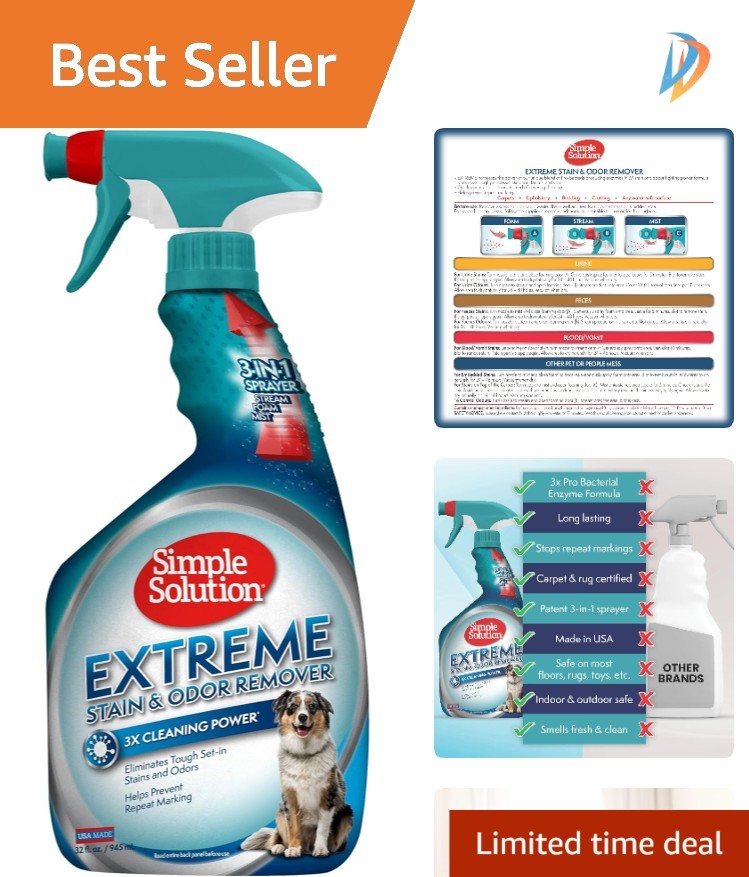 Simple Solution Extreme Pet Stain & Odor Remover - 32oz Safe & Effective Spray