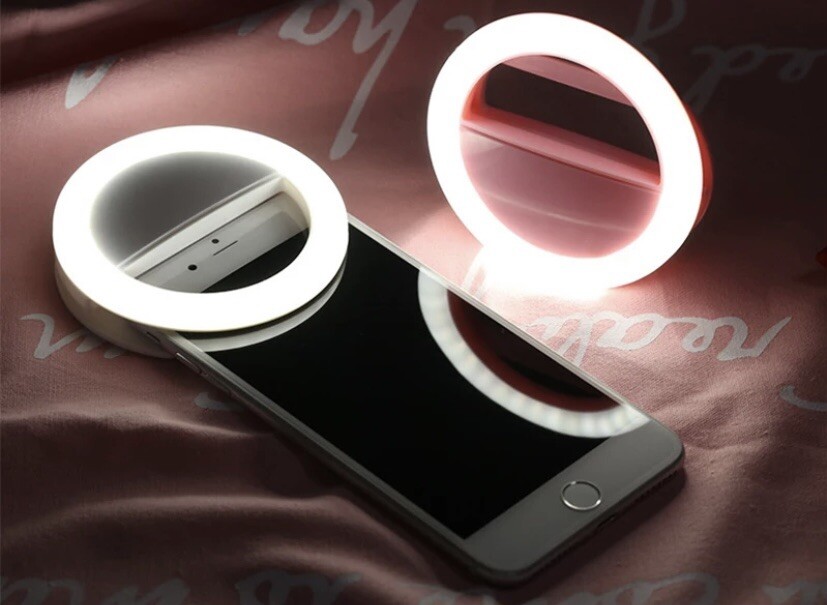Selfie Light LED Light Ring for iPhone Android - BLACK - Mini Selfie Ring Light