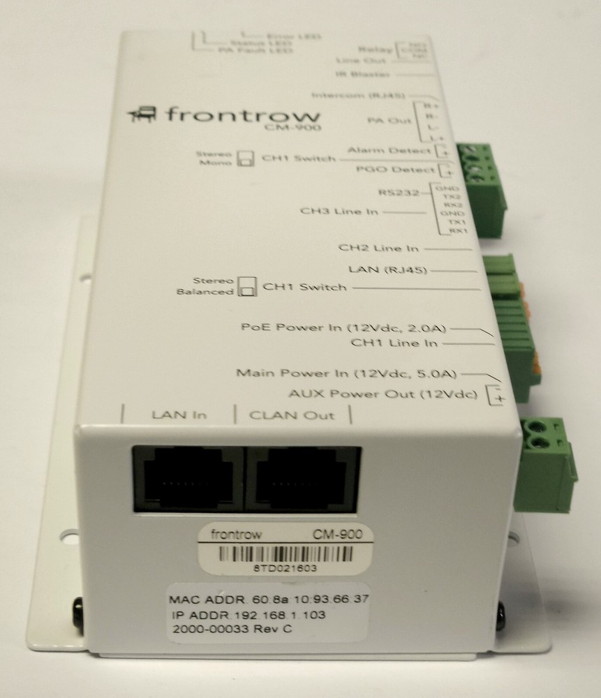 FRONTROW 1000 00135 CM-900 KIT CM900 DATA Audio Network Module 2000-00033 6430