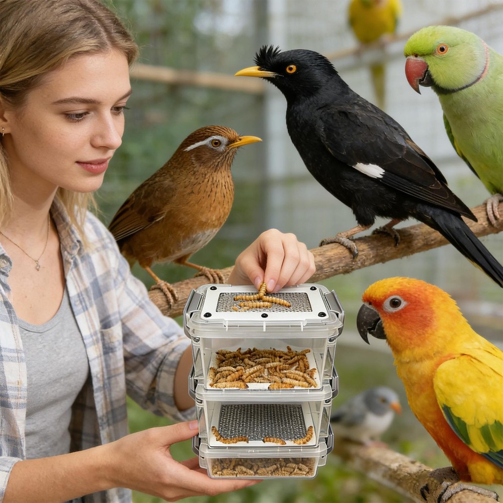 Mealworm Breeding Kit 3-Layer Silkworm Feeder Bin Corn Worm Breeder Box