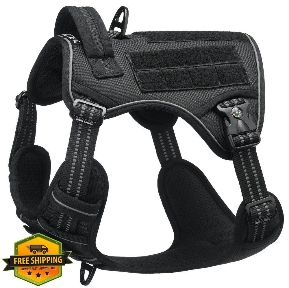 DNALLRINO Tactical Dog Harness Medium Large Black No-Pull Control XL