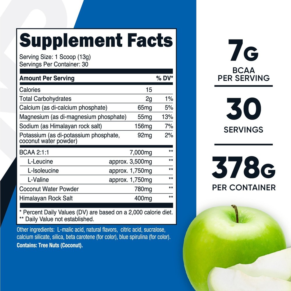 Nutricost BCAA+ Hydration Powder (Green Apple) 30 Servings