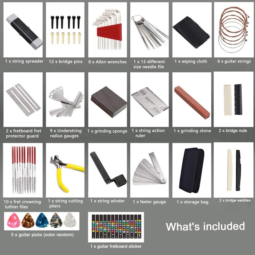 72Pcs Guitar Repair Tool Kit String Changing Maintenance Tool Set for Guitar