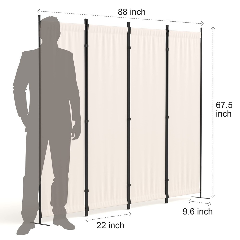 4 Panel Folding Privacy Screen 88" Room Divider Panel For Home Office Dorm Decor