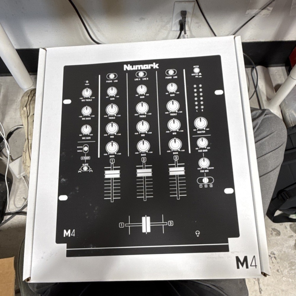 Numark M4 Three-Channel DJ Mixer, Replaceable Crossfader, Three-Band EQ, Black