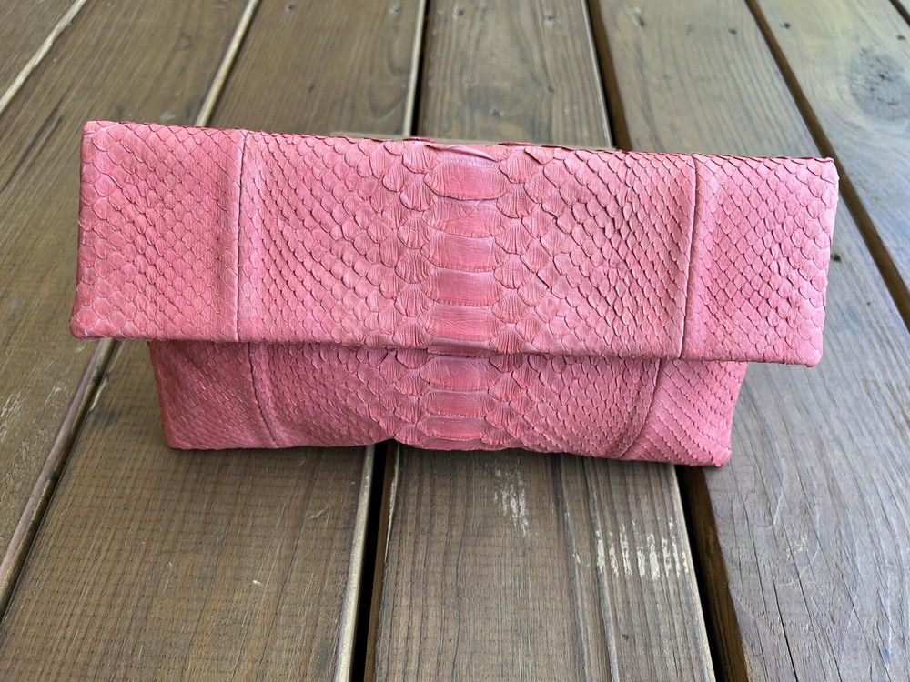 Genuine Python Leather Classic Fold over Clutch Bag