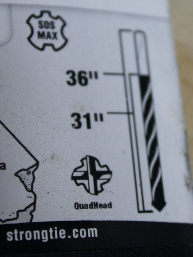 36" Concrete Bit SDS Max Quad Carbide Tip 7/8"