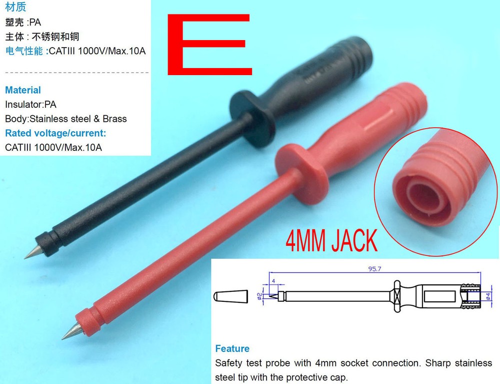 multimeter test probe Needle pen Cable without broken puncture 4mm banana socket