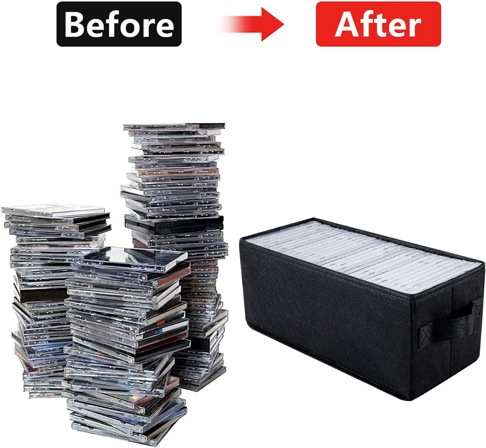 CD Storage Boxes 2-Pack Holds 30 CDs, 60 Slim Cases, 165 Discs Black
