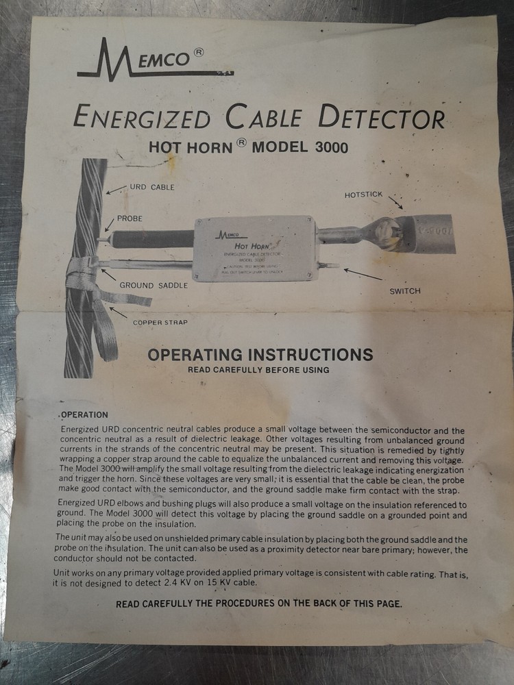 Memco Model 3000 Energized Cable Detector with Case