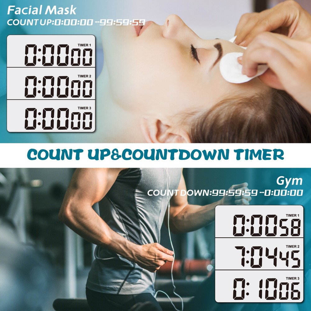 Digital Timer with Large LCD 3 Channel,Kitchen Timer,Count Down Up