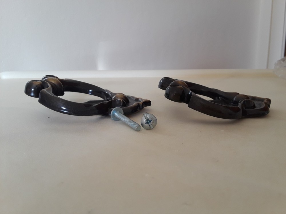 Two Antique Brass? Ornate Metal Drawer Cabinet Pull Knobs