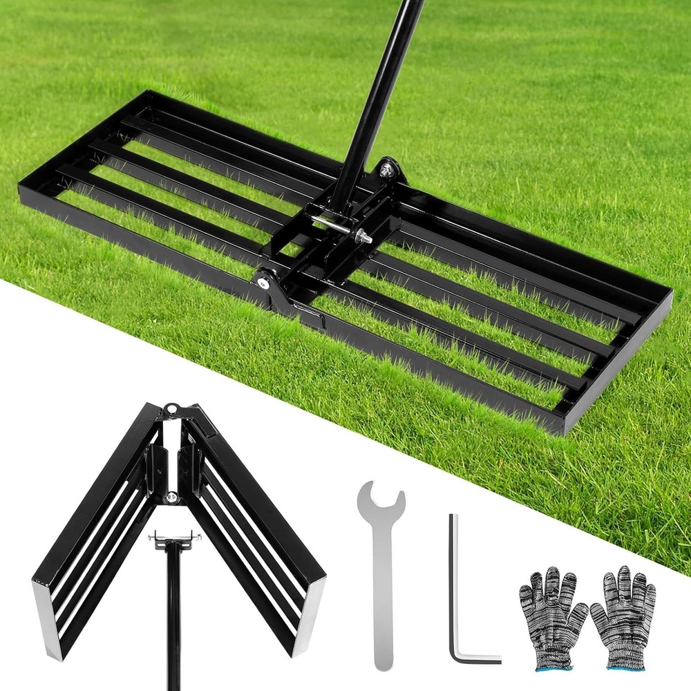 Lawn Leveling Rake, Foldable Leveling Rake with 72inch Adjustable Long Handle, D