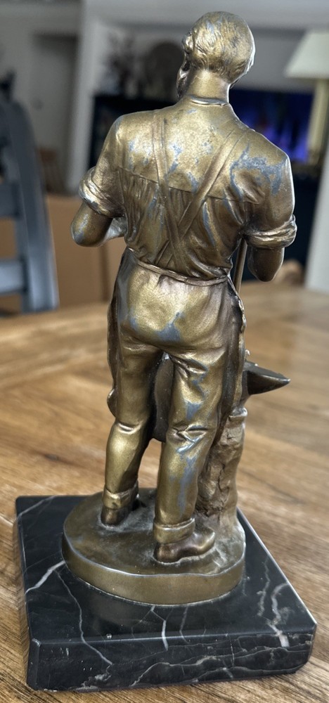 Antique Cast Zinc Blacksmith On Marble Plinth