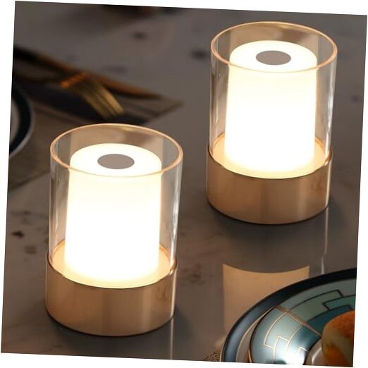 4" Mini Dining Table Light 2 Pack for Buffet Restaurant, Gold-2 (PE Plastic)