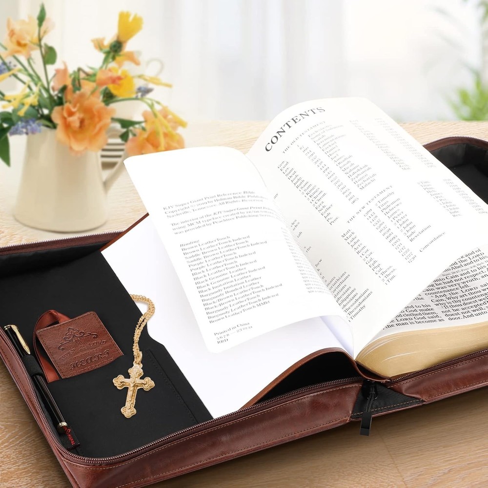 Durable Leather Bible Protector with Bookmark - Travel-Friendly Design