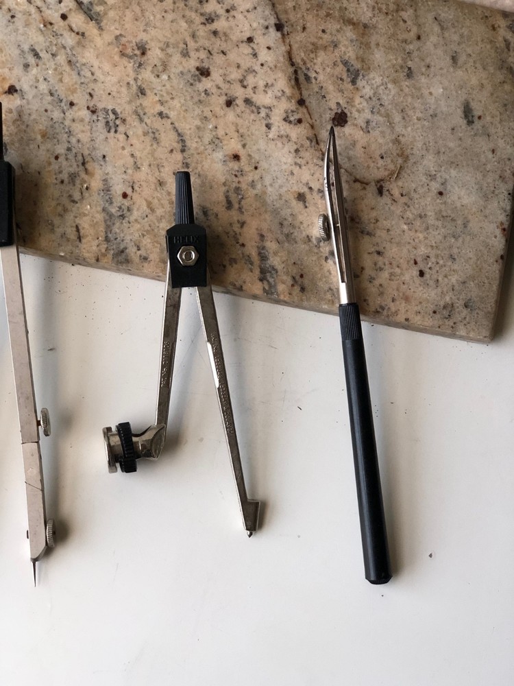 Set of 4 Vintage Drafting Tools - Compasses & Ruling Pen
