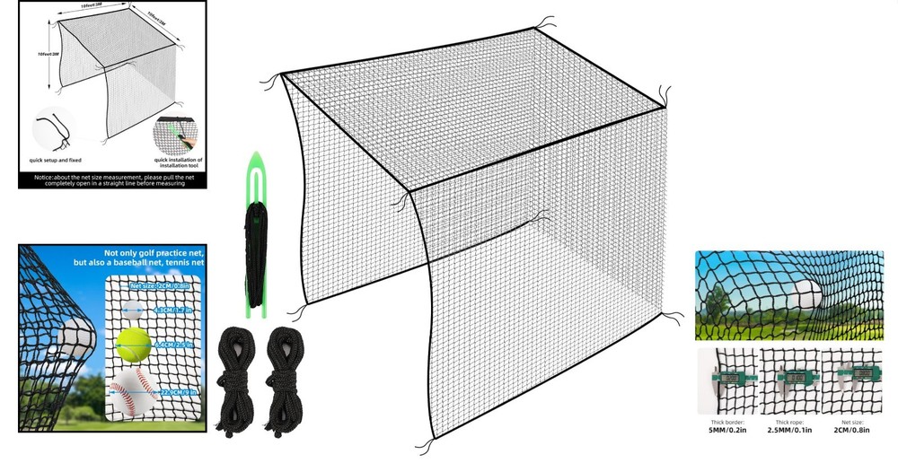 10x10 ft Heavy-Duty Golf Practice Net with Installation Tools & Accessories