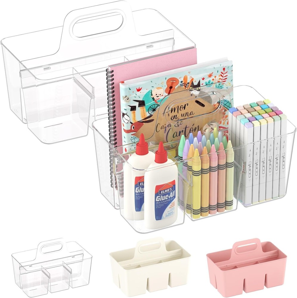 Plastic Caddy Organizer with Handle, Portable Art Supply Stora