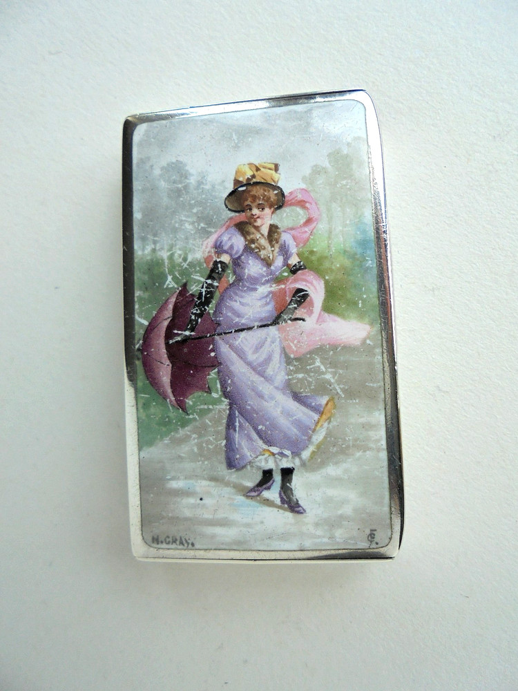 Sampson Mordan Silver Enamel Vesta Case 1889