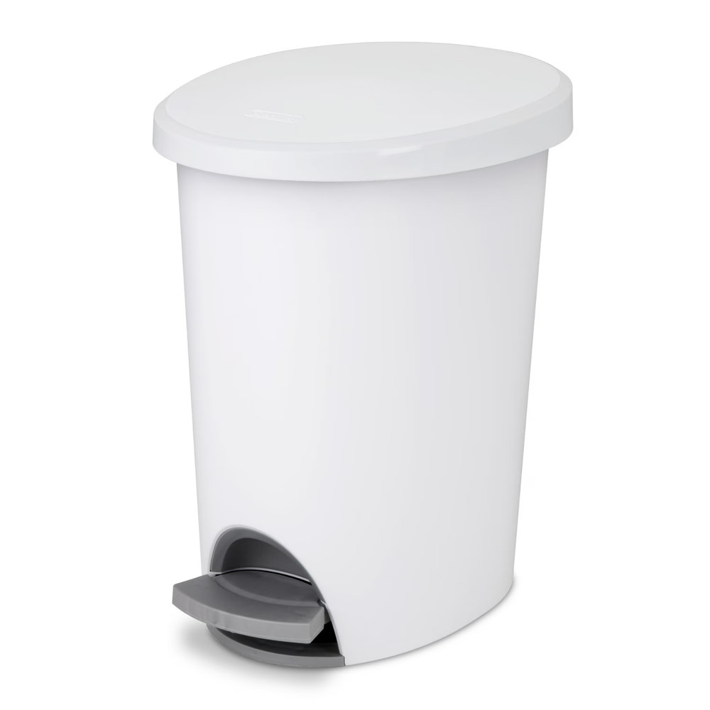 Sterilite 2.6 Gallon Bathroom Trash Can Step Lid Small Plastic Garbage Bin White