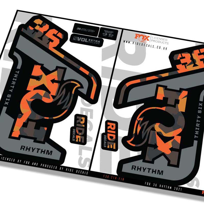 Fox 36 Rhythm 2021 Fork Decals - Fire CAmo - Licensed by Fox