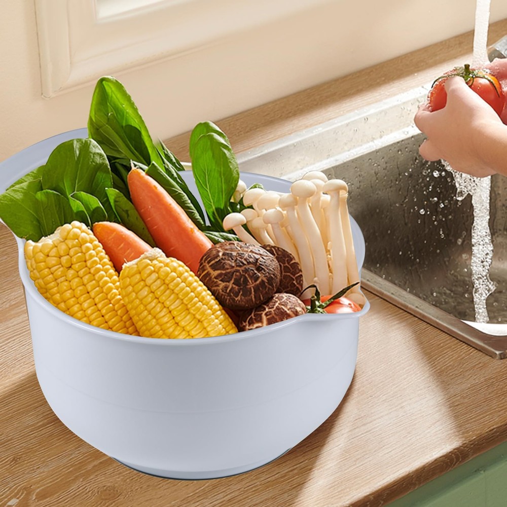 Mixing Bowls - 4 Piece Nesting Plastic Bowl Set with Pour Light Gray