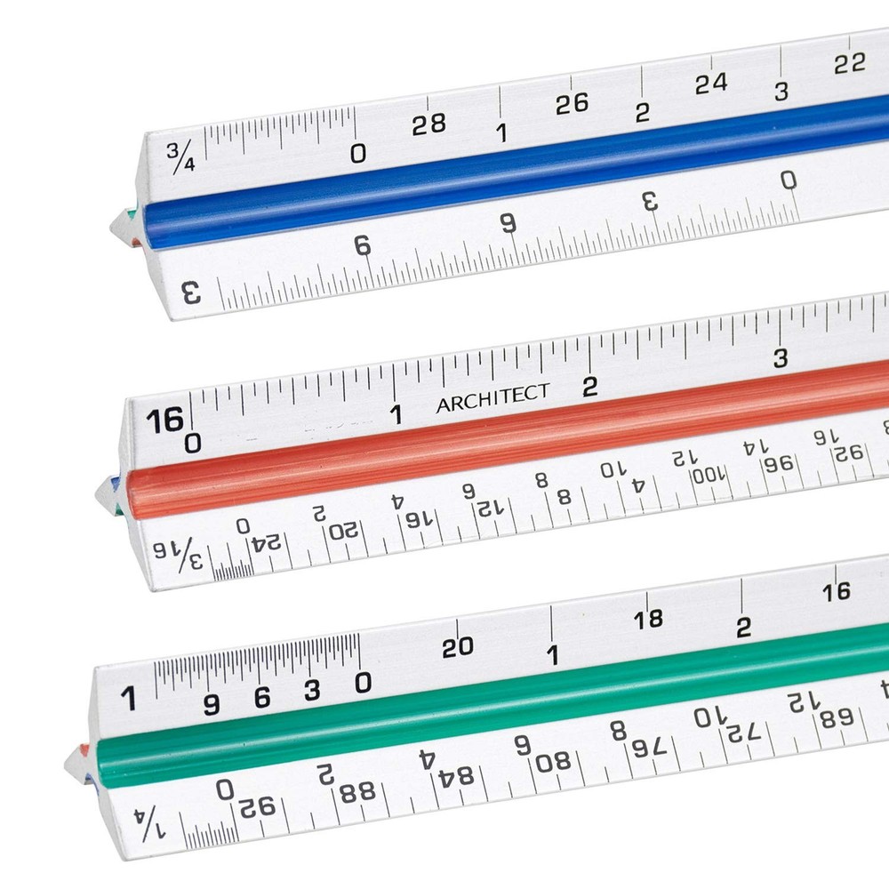 Nicunom 3 Pack Architectural Scale Ruler, 12" Triangular Architect Sca