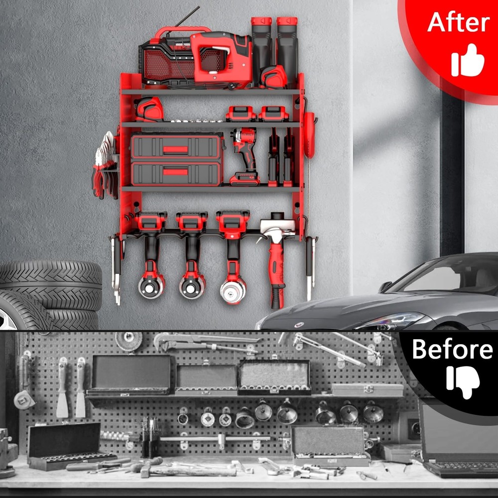 4-Layer Power Tool Organizer Wall Mount Tool Organizers and Storage with 4 Dr...