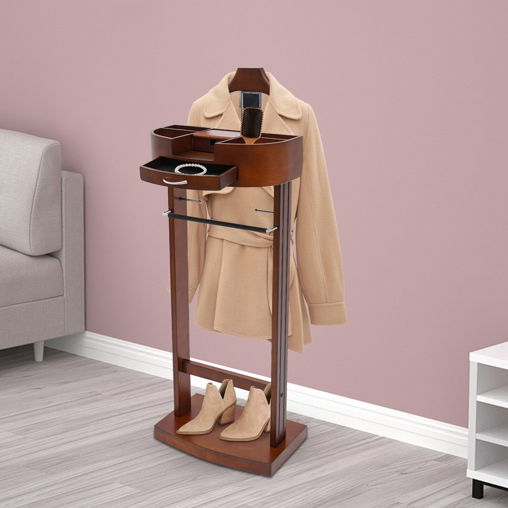 Modern Brown Wood Suit Rack Freestanding Clothing Stand 10kg Load