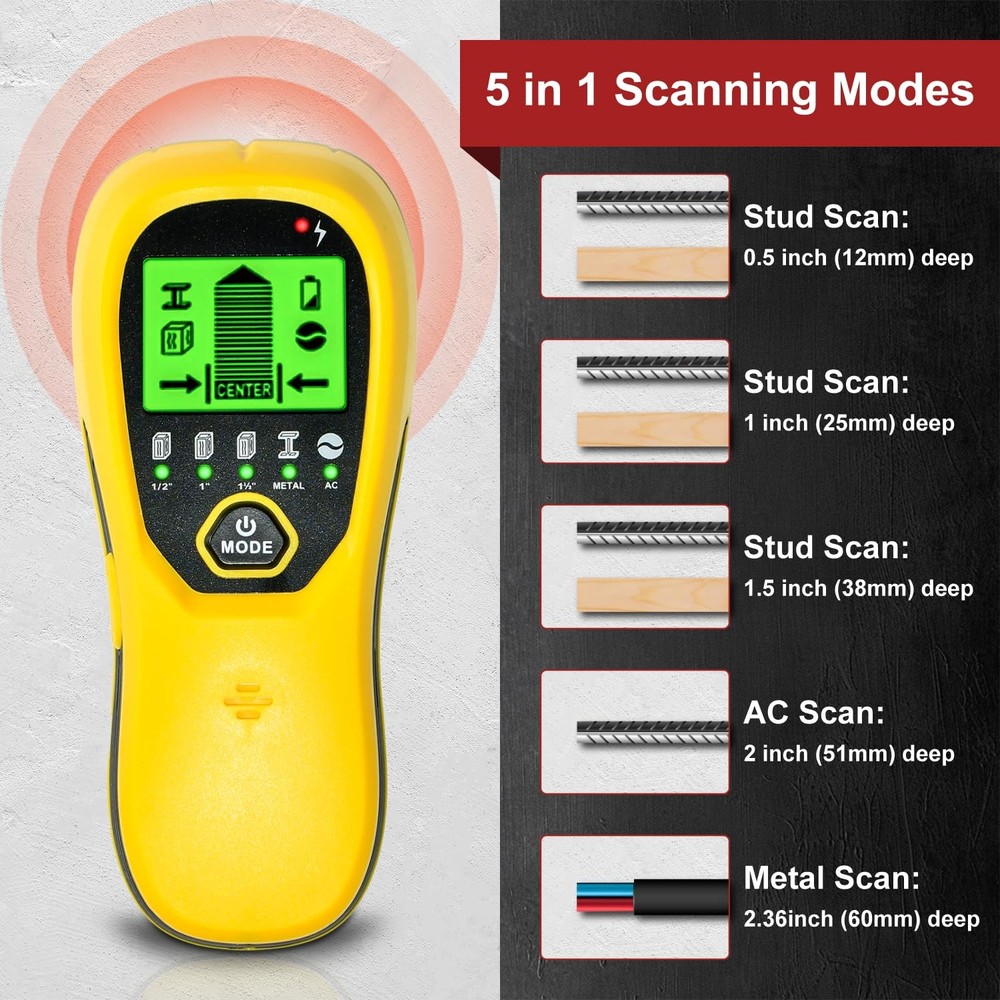 Multi-Surface Stud Detector | 5-in-1 Wall Scanner with HD LCD & Precision