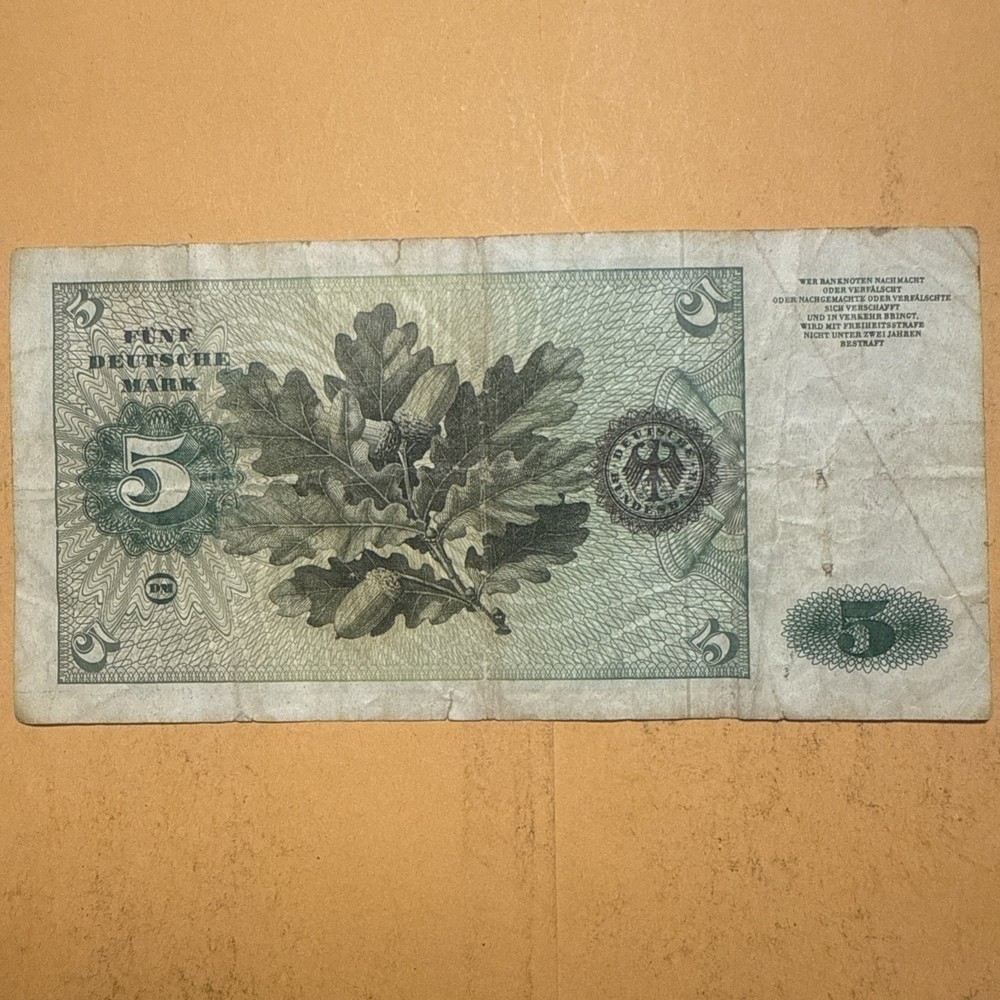 Germany Five Marks current exchangeable Banknote - Dated 1970