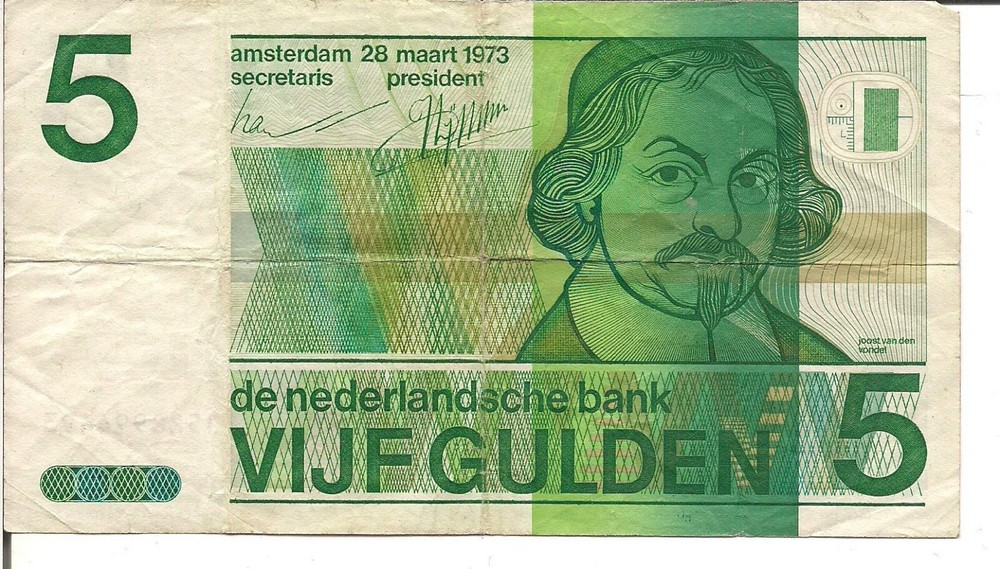NETHERLANDS, 5  GULDEN,  P#95a, 1973