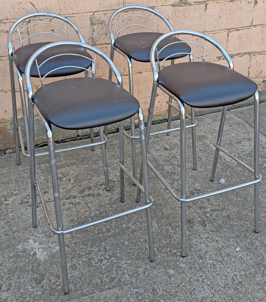 Set 4 Vintage Old Stackable Modern Chrome Counter Bar Dining Chairs Stools Vinyl