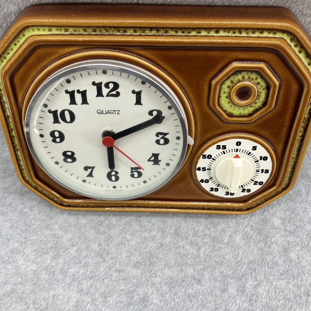 CERAMIC Top! Clock Vintage Quartz Kitchen Timer! 1960s Germany Please Read