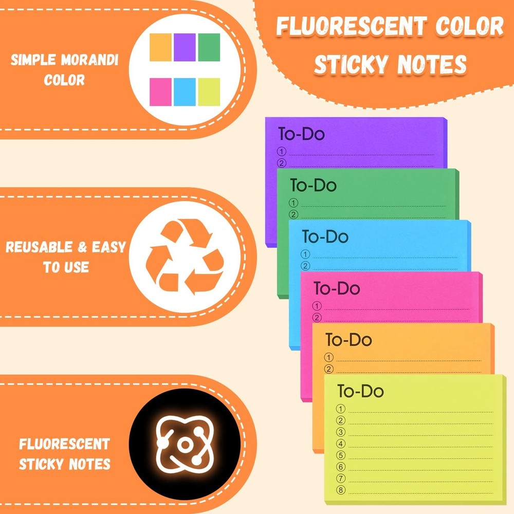 TIESOME 6 Pack To Do List Sticky Notes, 300 Sheets Self-Stick Notes with Line...