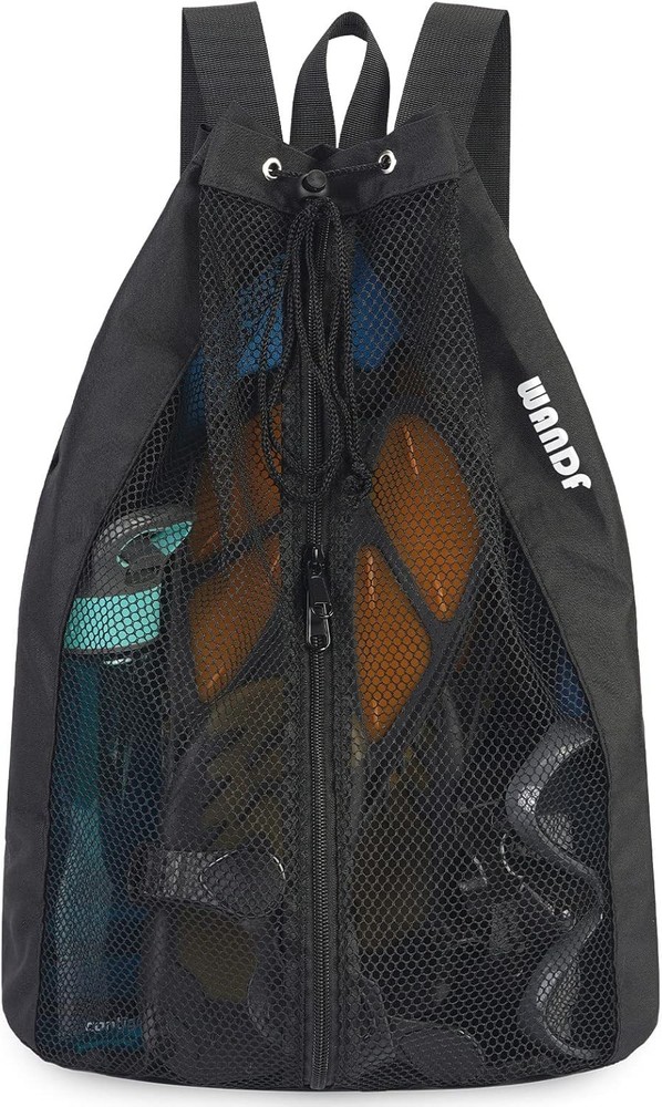 WANDF Swim Bag Mesh Drawstring Backpack Beach for One Size, Black