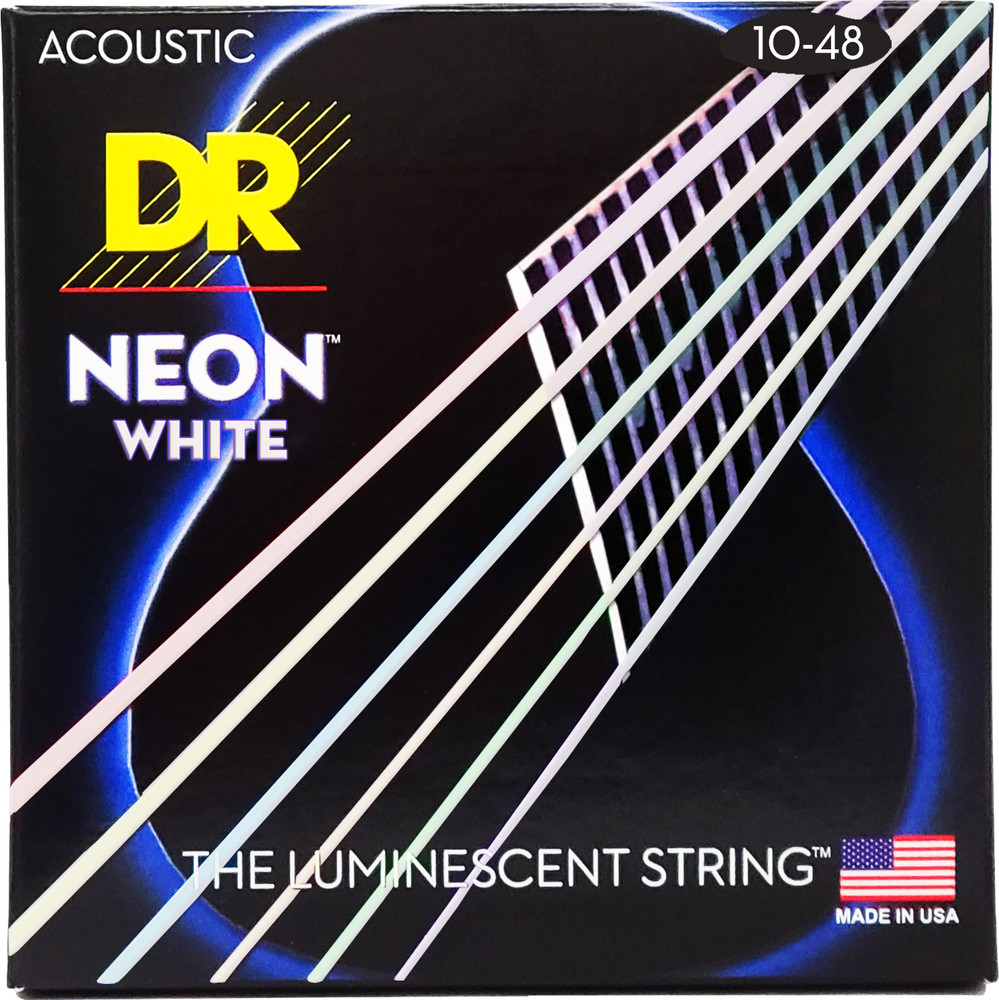 DR Strings Hi-Def NEON White Acoustic Guitar Strings Extra Light 10-48