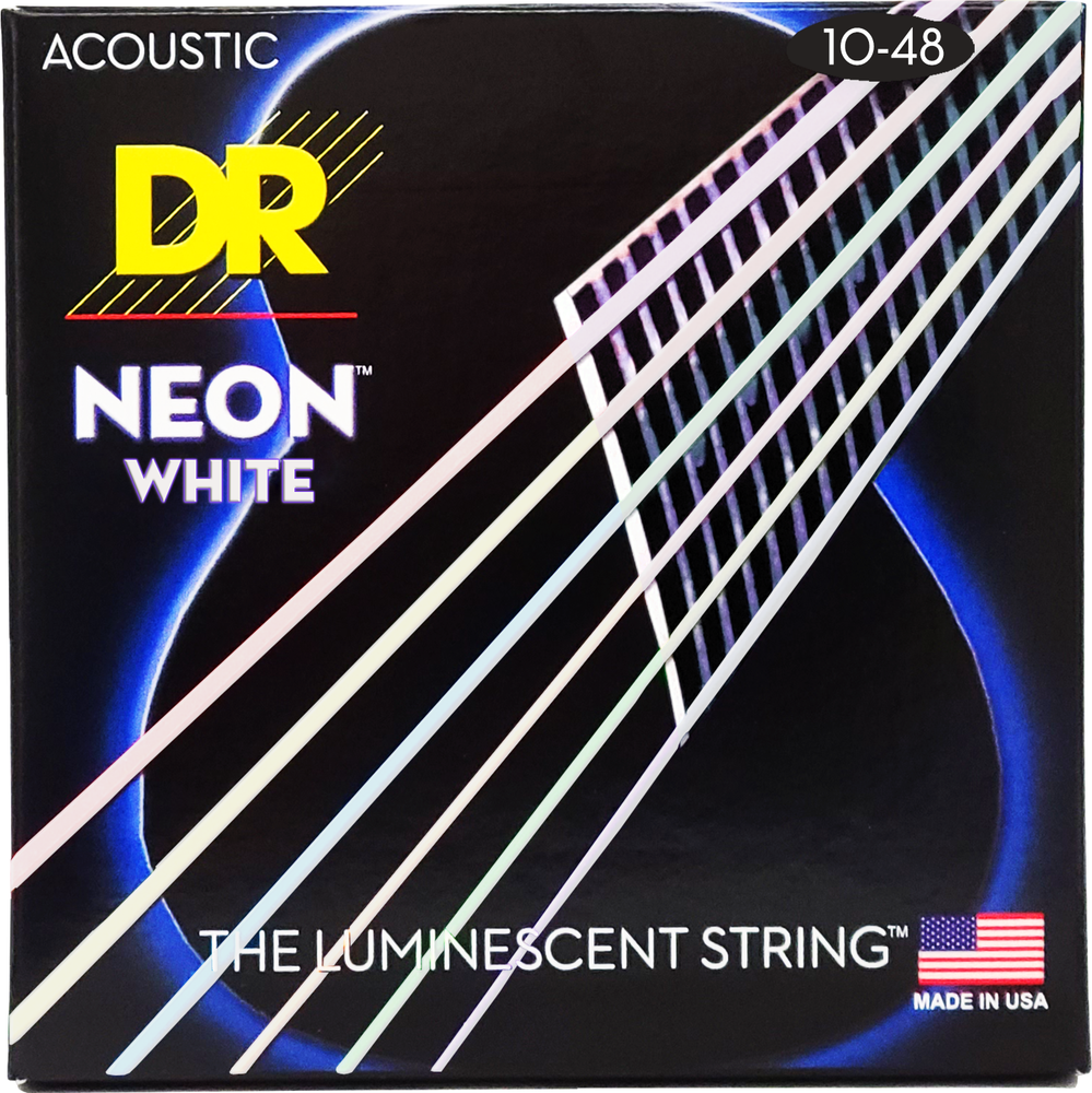 DR Strings Hi-Def NEON White Acoustic Guitar Strings Extra Light 10-48