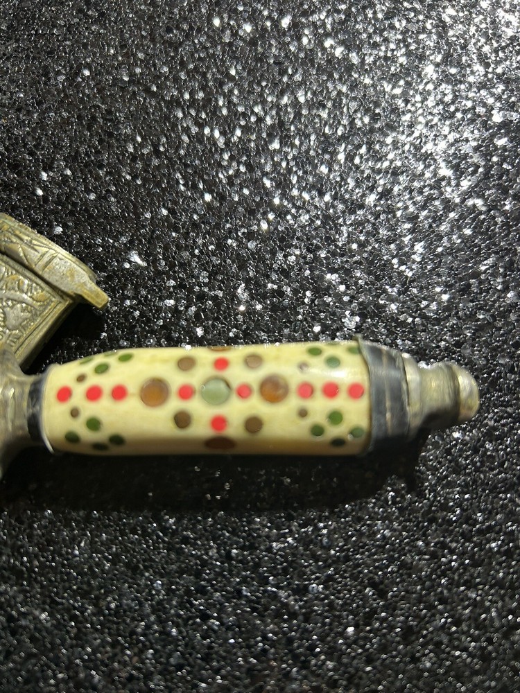 DAGGER Middle Eastern Silver With Alabaster Handle 8” Long VTG