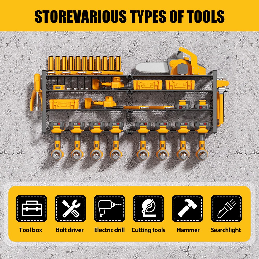 XXXL 4 Layer Power Tool Organizer 8 Drill Storage Rack Cordless Tool Rack Holder