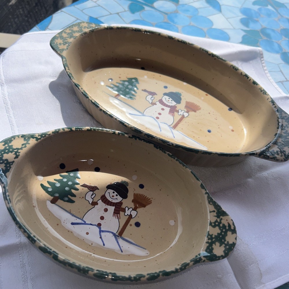 Christmas Snowman Stoneware Bakeware Casseroles Ceramic