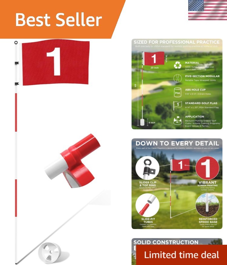 Golf Flagstick 6ft, Portable Five-Section Design for Backyard Practice Puttin...