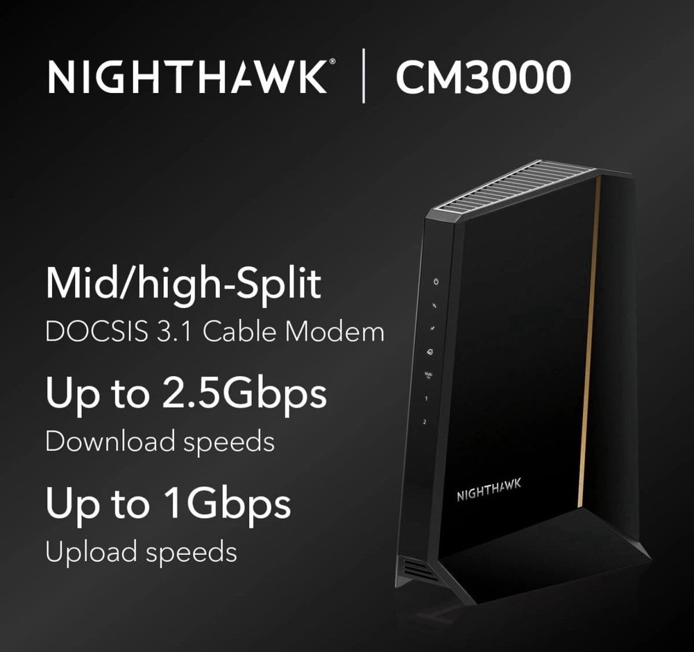 NETGEAR Nighthawk CM3000 DOCSIS 3.1 Mid/high-Split Cable Modem,Black